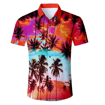 2020 Nauji vyriški trumpomis Rankovėmis Havajų Marškinėliai Vasaros Stiliaus Plam Medžio Vyrų Atsitiktinis Paplūdimio Havajų Marškinėliai Slim Fit Vyriška Palaidinė Vasarą Viršų