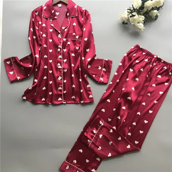 2020 Satino Pižamos Moterų Pižama Rinkinius, Kelnės 2019 Gėlių Spausdinti ilgomis Rankovėmis Šilko Sleepwear Pijama Mujer Moterų Nightsuit