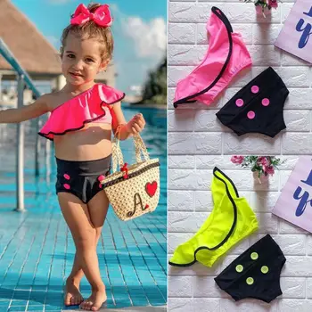 2020 Vaikas Mergina 2 vnt Pynimas Bikini nustatyti Vasaros Paplūdimys Atostogų Šalis maudymosi kostiumėlį Off Peties žalia raudona Paplūdimio Maudyklos TankinI 1-6Ti