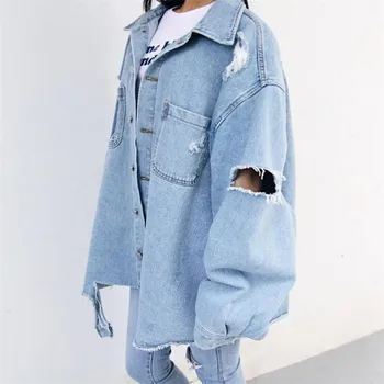 2020 korėjos stiliaus moteris negabaritinių pavasario skylę jaqueta casacos femininos kailio džinsinis švarkas