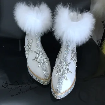 2020 m. rudens ir žiemos rankų darbo prabangūs cirkonio nekilnojamojo fox fur super gražus sniego batai deivė viduje padidėjo šilti batai.