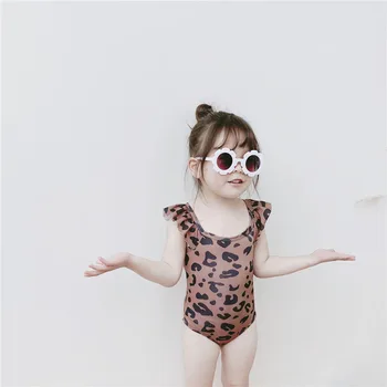 2020 metų Vasaros New Baby Girl Plaukimo Susiėmę vientisas Leopard maudymosi kostiumėlis kūdikiui jumpsuit