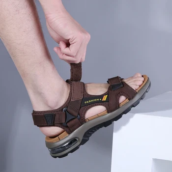2020 naujas vyrų sanldas atsitiktinis natūralios odos vasarą batai vyrų kabliuko kilpa didelė dydis paplūdimio sandalai vyras butas lauko sandalai vyrams