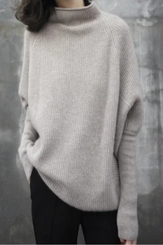 2020 naujas žiemos storio kašmyro megztinis moteriška bosas marškinėliai šikšnosparnių rankovėmis megztinis moterų mados megzti vilnos megztinis