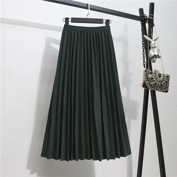 2021 m. Rudenį moterys Vasarą šviesos Klasikinis žodį sijonai plonos vientisos spalvos sijonas Aukštu juosmeniu retro slim plisuotos vidutinio ilgio sijonas panele