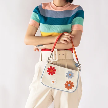 2021 naujas Lady Kelionės Paprasta Drobės PU Peties Pirkinių Krepšys Moterims Dizainerio Rankinės Pečių Maišą Moterų Daisy Gėlių Rankinės