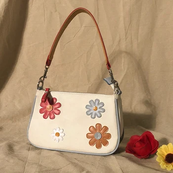 2021 naujas Lady Kelionės Paprasta Drobės PU Peties Pirkinių Krepšys Moterims Dizainerio Rankinės Pečių Maišą Moterų Daisy Gėlių Rankinės