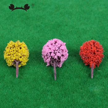 20pcs 3 Spalvų Rutulio formos Gėlių Medžiai Modelis Traukinio Maketo Sodo Dekoracijos kraštovaizdžio Miniatiūriniai Medžiai