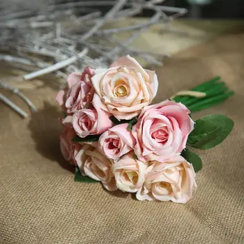27cm aukščio Simuliacijos rožės santuokos Dirbtinės gėlės, puokštės, vestuvių vestuvių, turintis gėlių namų dekoro gėlių išdėstymas