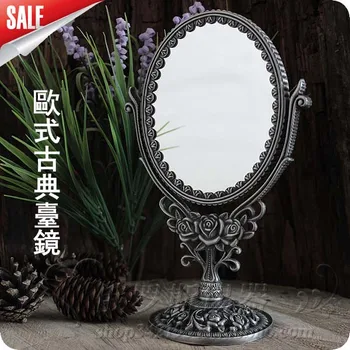 2X didinamąjį antiquetin spalva dukart veido lentelė darbalaukio nuolatinis alavo metalo makiažas, kosmetikos veidrodį mažo dydžio espelho J020