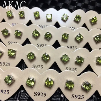 2pairs AKAC maždaug 5mm natūrali žalioji olivīns paprastos konstrukcijos stud auskarai moterims, auskarai