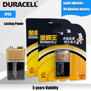 2vnt Originalus DURACELL Aukštos kokybės 9V 6F22 PPP3 6LR61 MN1604 Šarminės Baterijos MP3 Walkman Belaidį durų skambutį laisvų Rankų įranga