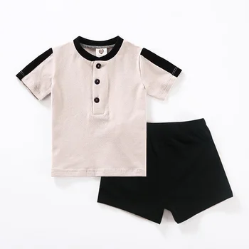 2vnt nustatyti kūdikių drabužiai trumpas viršų ir šortai vaikams laisvalaikio nustatyti raukiniai mygtuką vaikams drabužių kontrasto spalvų mados drabužiai vaikams