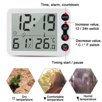 3 1. LCD Skaitmeninis Temperatūros, oro Drėgmės Matuoklis Namų Patalpų Lauko termometras su drėgmėmačiu Oro Stoties Laikrodis