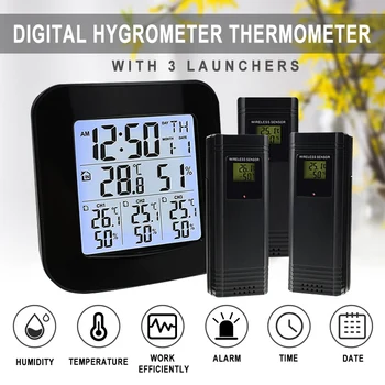 3 1. LCD Skaitmeninis Temperatūros, oro Drėgmės Matuoklis Namų Patalpų Lauko termometras su drėgmėmačiu Oro Stoties Laikrodis