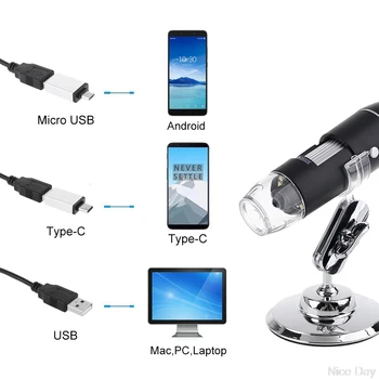 3-in-1 Skaitmeninį USB Mikroskopą, 1600X Nešiojamų 2Adapters Paramos OSX Windows PC Tipo C Micro-USB Telefono didinamasis stiklas su 8LED A16 20