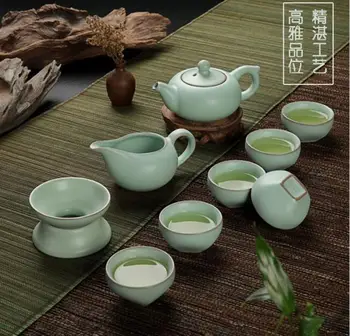 3 rūšių RUYAO spalvos jūros vandens, arbatos rinkinys, Kinijos garsaus RU krosnies porceliano arbatos rinkinys, elegantiško dizaino, pagamintas DEHUA