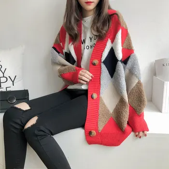 3 spalvų 2019 m. rudenį, žiemą v kaklo spalvų kratinys skara megztinis moterų susagstomi megztiniai megzti moteriški (N0047)