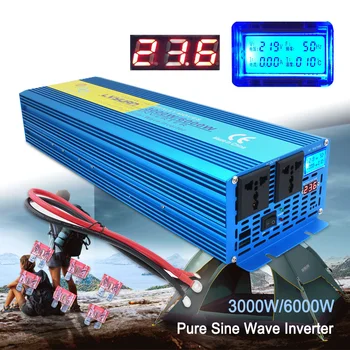 3000W/6000W Pure Sine Wave Power Inverter DC 12V/24V AC 220V 230V 240V Konverteris Tiekimo Saulės Energijos Skaitmeninis Ekranas