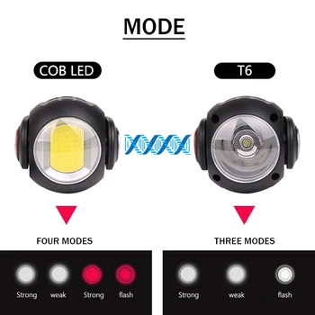360 laipsnių sukimosi COB šviesos t6 LED Žibintuvėlis Žibintuvėlis Lankstus Rankoje Deglas Darbą Šviesos Magnetinis Tikrinimo Lempa USB Įkrovimo lizdas