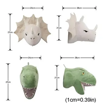 3D Animacinių filmų Gyvūnų Galvos Dinozaurų Įdaryti Pliušinis Žaislas, skirtas Vaikų Kambario Sienų Dekoras GXMB