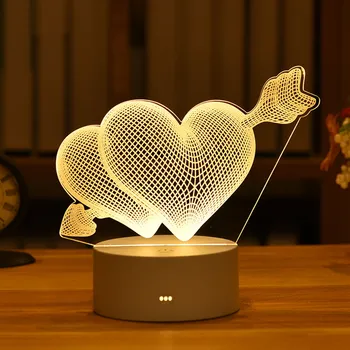 3D Lempos Širdies/Velykų Triušis Romantiškos Meilės Akrilo LED Nakties Šviesos Dekoro Stalo Lempa Vestuvių Valentino Diena Žmonos Dovana