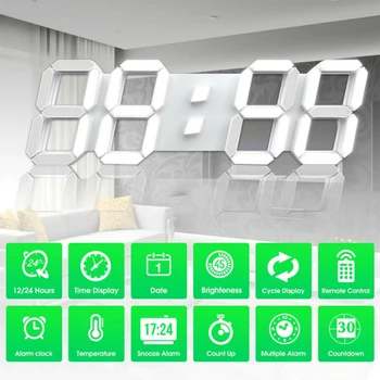 3D Modernus Skaitmeninis LED Sieninis Laikrodis 24/12 Valandų Rodymo Laikmatis Žadintuvas Namų USB Kambarį Miegamojo, Biuro, kavinės, sporto Salė