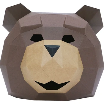3D Popieriaus Pelėsių Rudosios Meškos Galvos Kauke, galvos Apdangalai Gyvūnų 