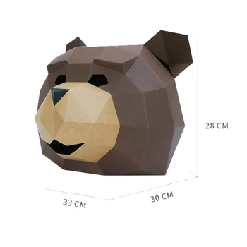 3D Popieriaus Pelėsių Rudosios Meškos Galvos Kauke, galvos Apdangalai Gyvūnų 