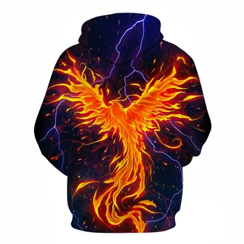 3D atspausdintas gaisro phoenix, harajuku, raudona mėlyna liepsna hoodie klubo hopboy mergina hoodie palaidinukė mada vaikams plonas hoodie palaidinukė