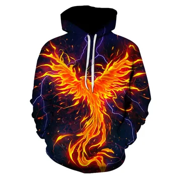 3D atspausdintas gaisro phoenix, harajuku, raudona mėlyna liepsna hoodie klubo hopboy mergina hoodie palaidinukė mada vaikams plonas hoodie palaidinukė
