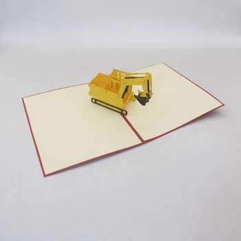 3D pjovimas Lazeriu Rankų darbo Geltona Ekskavatorių Ant Popieriaus Kvietimas, atvirukas Atvirukas Berniukas Gimtadienio Reikalas Kūrybos Dovana