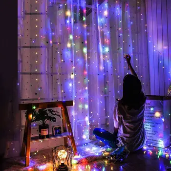 3M LED Kalėdų Pasakos String Šviesos Namuose Miegamojo Langą Nuotolinio Valdymo pultu USB Naujųjų Metų Girliandas Užuolaidos, Lempų Atostogų Decors