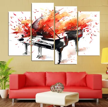 4 Gabalas Drobė Menas Abstraktus Red Piano Tapybos Sienos Nuotraukas Kambarį Įrėminti Modulinė Ant Sienos, Namų Dekoro