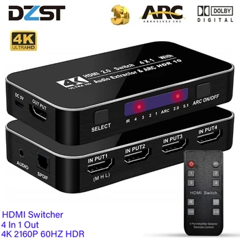 4 In 1 HDMI Switcher 4K 2160P 60HZ HDR Out HDMI Jungiklis 3.5 mm jack LANKINIS IR Kontrolės PS3, PS4 HDTV Projektorius 2.0 HDMI Splitter
