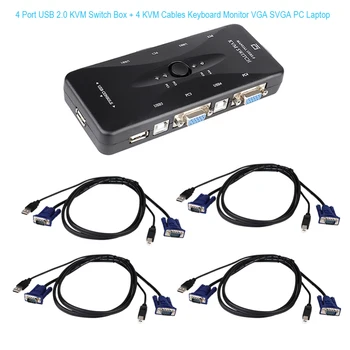 4 Port USB 2.0 KVM Switch Box 4 KVM Kabeliai, Klaviatūros, Monitoriaus VGA, SVGA PC Nešiojamas Klaviatūrą, Pelę, Spausdintuvą