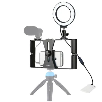 4 in 1 Vlogging Live Transliacijos Telefonas, Vaizdo Įrenginys + 4.6 colių Žiedas LED Selfie Šviesos Rinkiniai su Šaltu Batų Trikojo Galva išmaniųjų telefonų