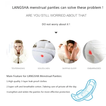 4Pcs/set Nuotėkio Įrodymas, Menstruacijų Kelnaitės Moterų Apatinius, Fiziologinių Kelnes Medvilnės Sveikatos Girs Besiūlių Kelnaičių LANGSHA