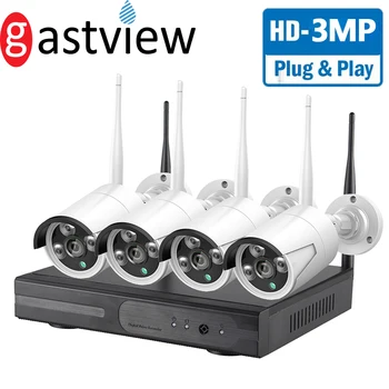 4ch 3MP HD Audio Bevielis NVR Rinkinys P2P 1080P Patalpų Lauko infraraudonųjų SPINDULIŲ Naktinio Matymo Saugumo 3.0 MP IP Garso ir vaizdo Kameros VAIZDO stebėjimo Sistema-WIFI