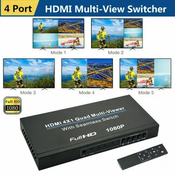 4x1 HDMI 4 Kanalų Quad Multi-Viewer PIP Padalinti Ekraną Perjungti + Besiūlių Switcher