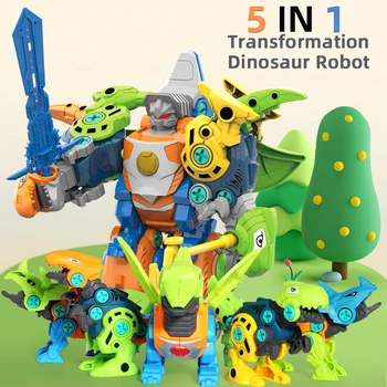 5 IN 1 Pertvarkos Žaislai Berniukas Anime Veiksmų Skaičius, Plastikiniai Kietas Robotas Dinozauras Derinys Modelį, Vaikai, Vaikams, Dovanų T-Rex