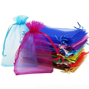 50 multi-dydis organza krepšiai loterijos bilietus vestuves dekoravimo, dovanų maišeliai maži maišeliai papuošalų pakavimo krepšiai, 22 spalvų 66