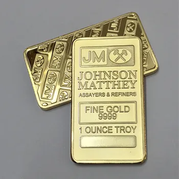 50 vnt nemagnetiniai Johnson Matthey JM aukso juosta 1 OZ 24K nekilnojamojo auksą, padengtą luito ženklelis 50 mm x 28 mm, namų puošybai monetos