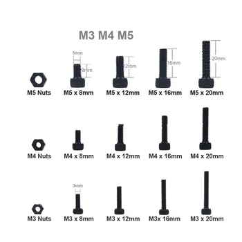 500pcs juodas mygtukas galvutės varžtas M3 M4 M5 Šešiakampis Lizdo apvalios galvos Sraigtai vidiniu šešiakampiu Varžtu turas gaubtinė Veržlė Rinkinys Nustatyti Legiruotojo Plieno