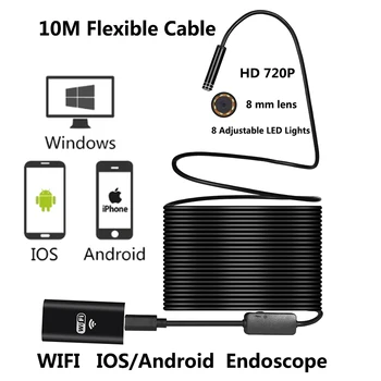 5M/10M WIFI Endoskopą Kameros 8mm Objektyvas 2MP, 720P Gyvatė USB Lankstus Hard Wire 