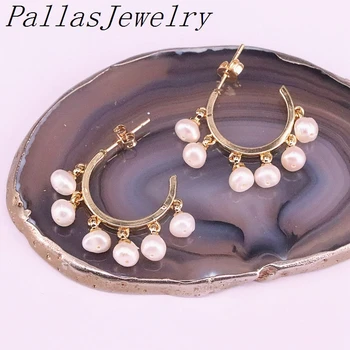 5Pairs Aukso Užpildyti Apskritimą Originali Gėlavandenių Perlų Auskarai Natūralių Perlų Žavesio Auskarai Bohemijos Moterims
