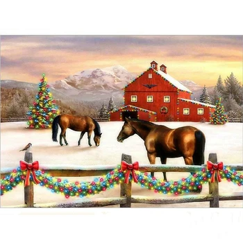 5d Diamond Tapybos Kraštovaizdžio namas Kryželiu Diamond Siuvinėjimo arklių Dekoracijos Modelius cirkonio Mozaikos Kalėdų Dovana