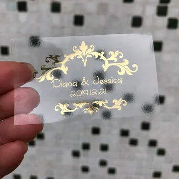 60 Asmeninę skaidrus stačiakampiai Lipdukai Damask Aukso Poveikio, Derliaus Vestuvių elegantiškas kvietimas apgaubti papuošalai
