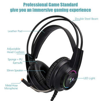 7.1 Surround Sound Gaming Headset,Triukšmo Mažinimo Laidinė laisvų Rankų įranga su RGB Apšvietimas, Mikrofonas,Tinka PC Nešiojamas Išmaniųjų Telefonų