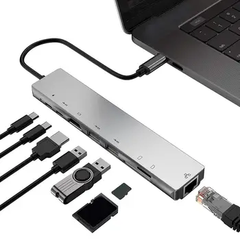 8 1 Tipas-C HUB USB3 HDMI.0 RJ45 10/100/1000M Gigabit LAN PD TF Atminties Kortelės Adapteris Keitiklis WIN/ MAC OS/Linux